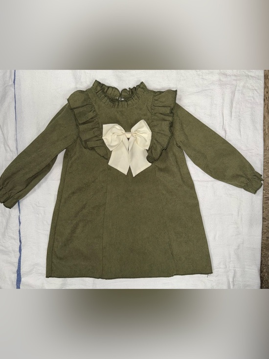Other - Kids Olive Green Long-Sleeve Top with Cream Bow